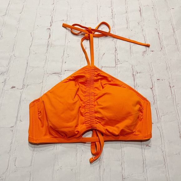 [Shade & Shore] NWOT orange ruched halter bikini swim top MEDIUM - Picture 1 of 3